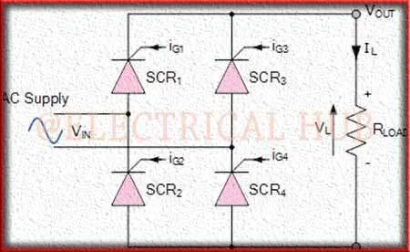 Thyristor Rectifier Circuit - Visual representation of a thyristor-based rectifier circuit.