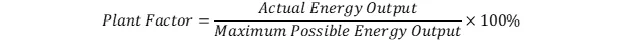 Plant Factor, Plant Capacity Factor, and Load Factor: Important Examples 2 Plant Factor Formula - Visual representation of the formula used to calculate the plant factor in power generation."