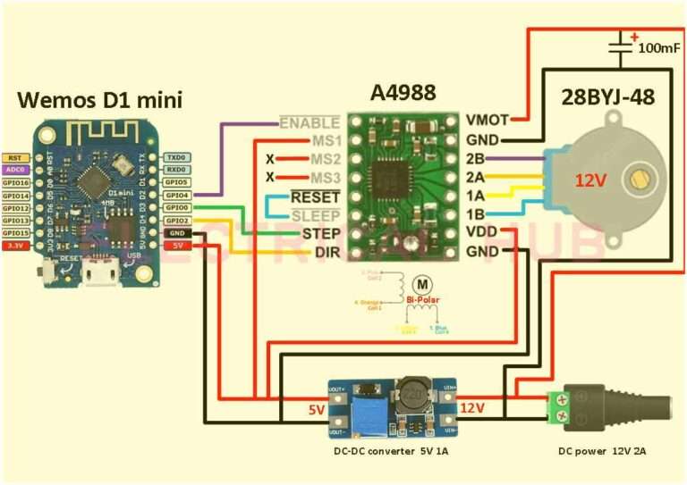28BYJ-48 Stepper Motor with the A4988 Stepper Driver