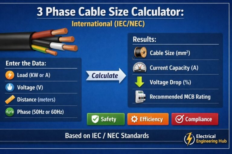 3 Phase Cable Size Calculator International (IECNEC)