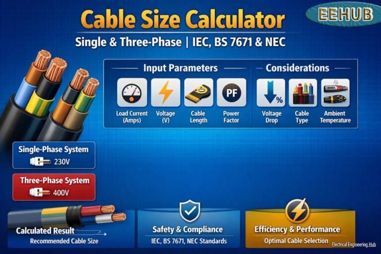 Cable Size Calculator Single & Three-Phase | IEC, BS 7671 & NEC 4 Cable Size Calculator Single & Three-Phase IEC, BS 7671 & NEC
