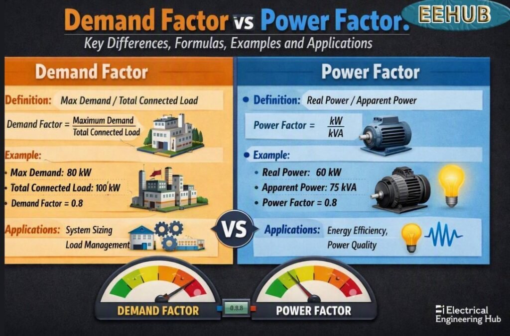 Demand Factor vs Power Factor Key Differences, Formulas, Examples and Applications