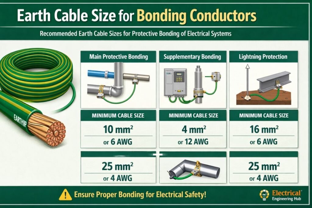 Earth Cable Size for Bonding Conductors