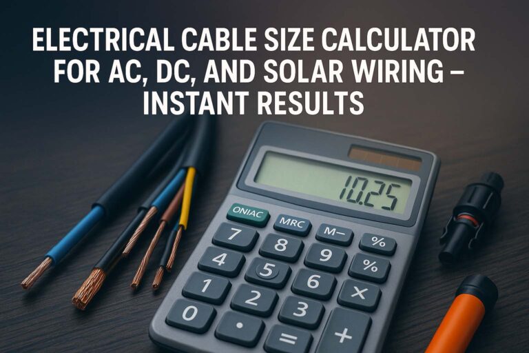 Electrical Cable Size Calculator for AC, DC, and Solar Wiring – Instant Results