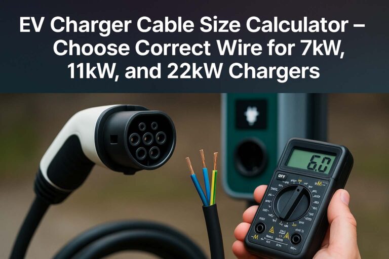 EV Charger Cable Size Calculator – Choose Correct Wire for 7kW, 11kW, and 22kW Chargers
