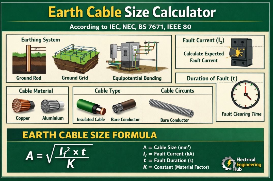 Earth Cable Size Calculator: IEC, NEC, BS 7671 & IEEE 80 : Electrical ...