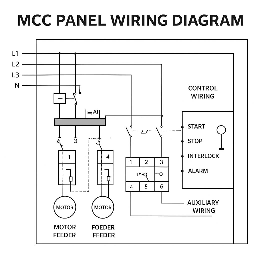 MCC Panel Design Guide – IEC Standards, Wiring Diagram, Cost, and Sizing Calculations (Excel Template) 2 MCC Panel Wiring Diagram