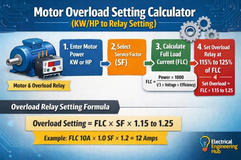 Motor Overload Setting Calculator (KWHP to Relay Setting)