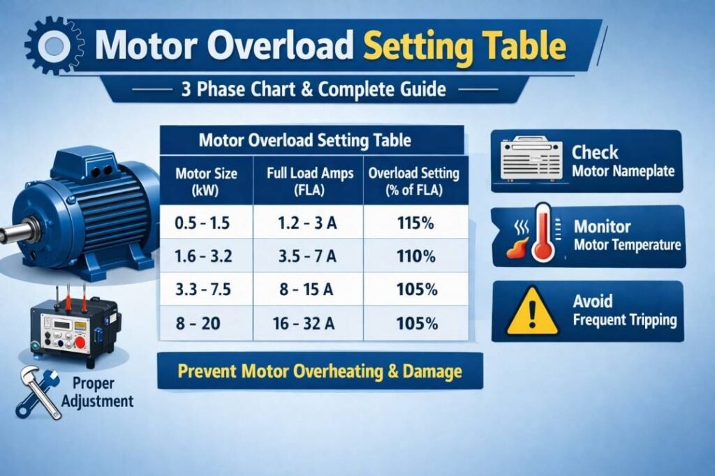 Motor Overload Setting Table: 3 Phase Chart & Complete Guide 1 Motor Overload Setting Table 3 Phase Chart & Complete Guide
