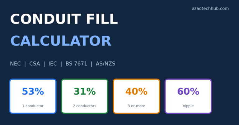Conduit Fill Calculator (NEC) with CSA, IEC, BS 7671 and AS/NZS Modes 16 Conduit Fill Calculator (NEC) with CSA, IEC, BS 7671 and AS/NZS Modes