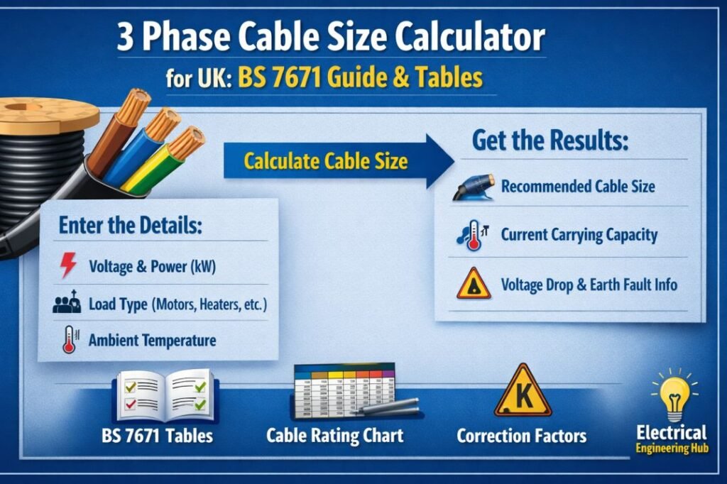 3 Phase Cable Size Calculator for UK BS 7671 Guide & Tables