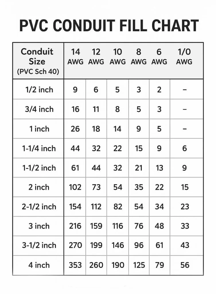 Electrical Pipe Fill Chart PVC: A Complete Guide 2 Electrical Pipe Fill Chart PVC: A Complete Guide