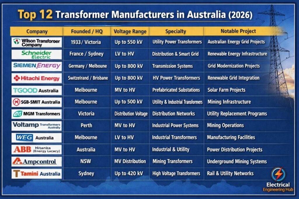Top 12 Transformer Manufacturers in Australia (2026) 1 Top 12 Transformer Manufacturers in Australia (2026)