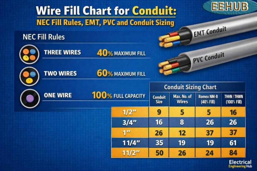 Wire Fill Chart for Conduit NEC Fill Rules, EMT, PVC and Conduit Sizing
