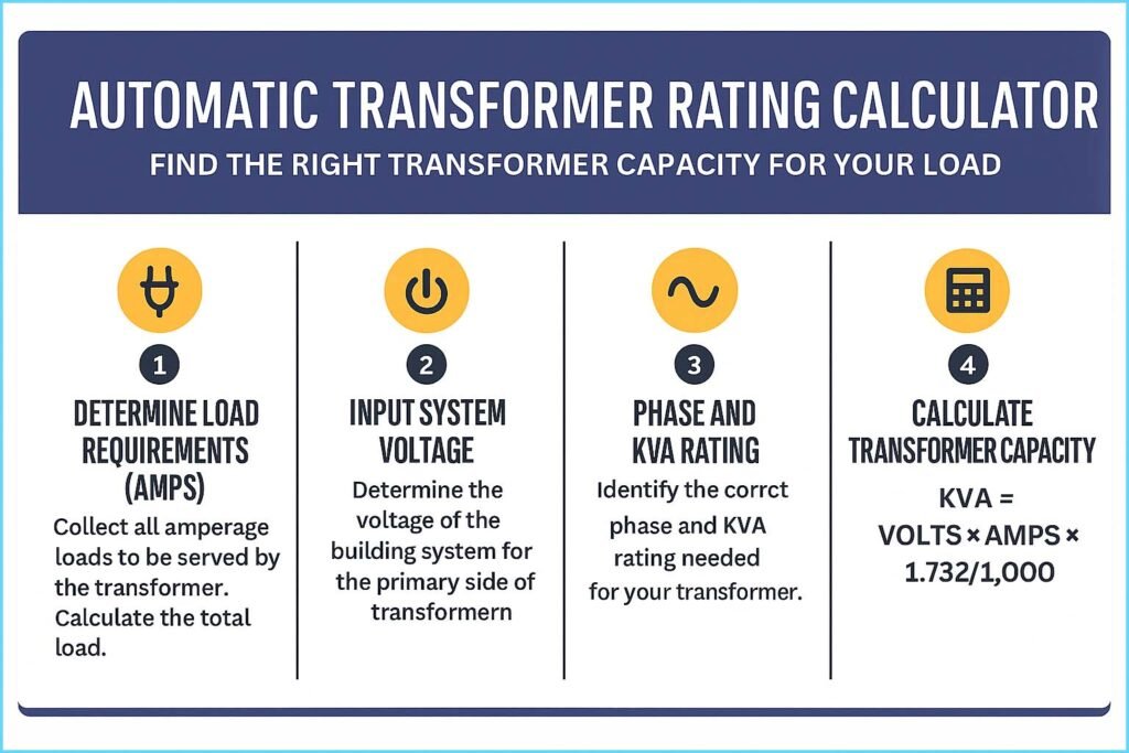 Automatic Transformer Rating Calculator – Find the Right Transformer Capacity for Your Load 1 Automatic Transformer Rating Calculator – Find the Right Transformer Capacity for Your Load