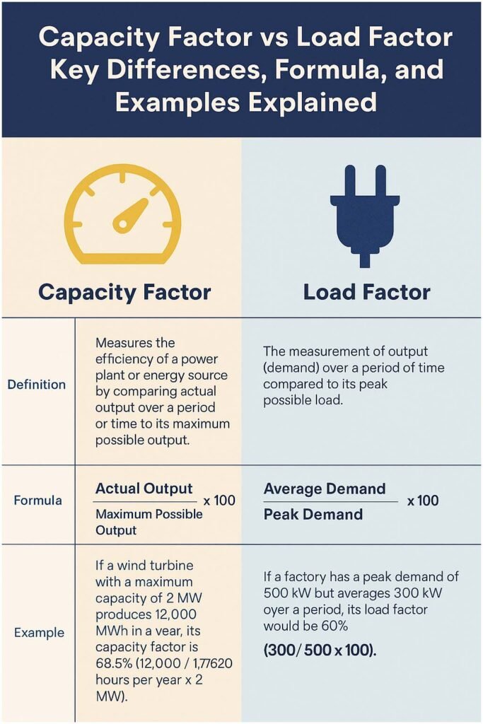 Capacity Factor vs Load Factor – Key Differences, Formula, and Examples Explained 1 Capacity Factor vs Load Factor – Key Differences, Formula, and Examples Explained