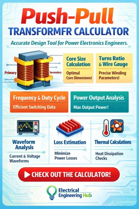 Push-Pull Transformer Calculator – Accurate Design Tool for Power Electronics Engineers 1 Push-Pull Transformer Calculator – Accurate Design Tool for Power Electronics Engineers