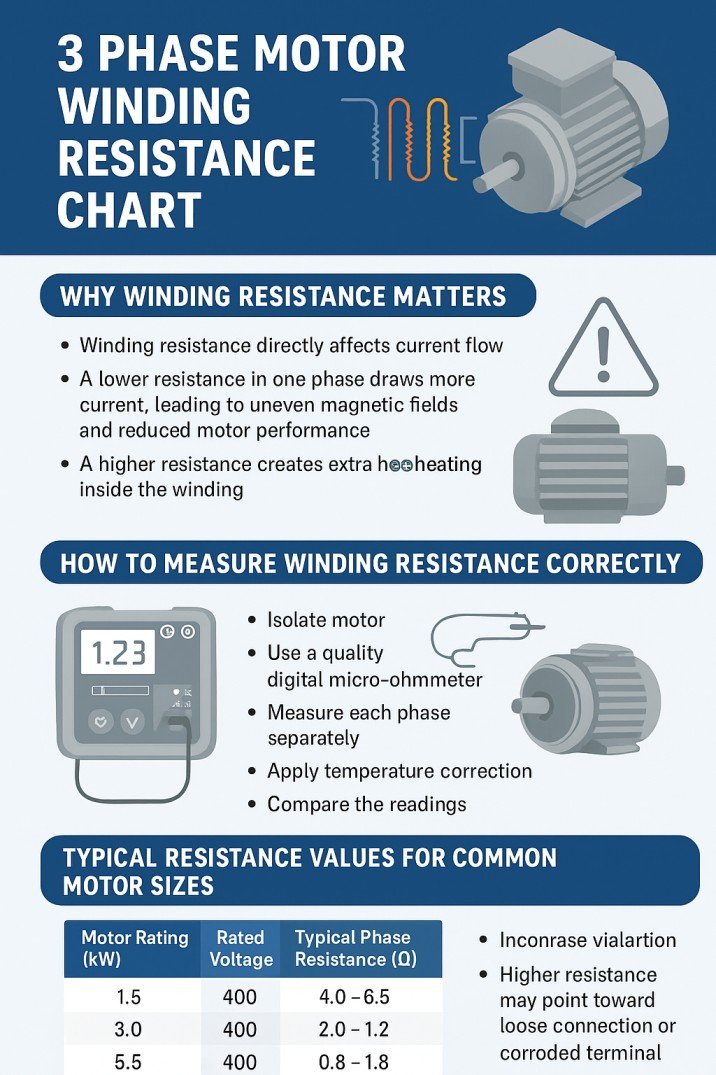 3 Phase Motor Winding Resistance Chart & Testing
