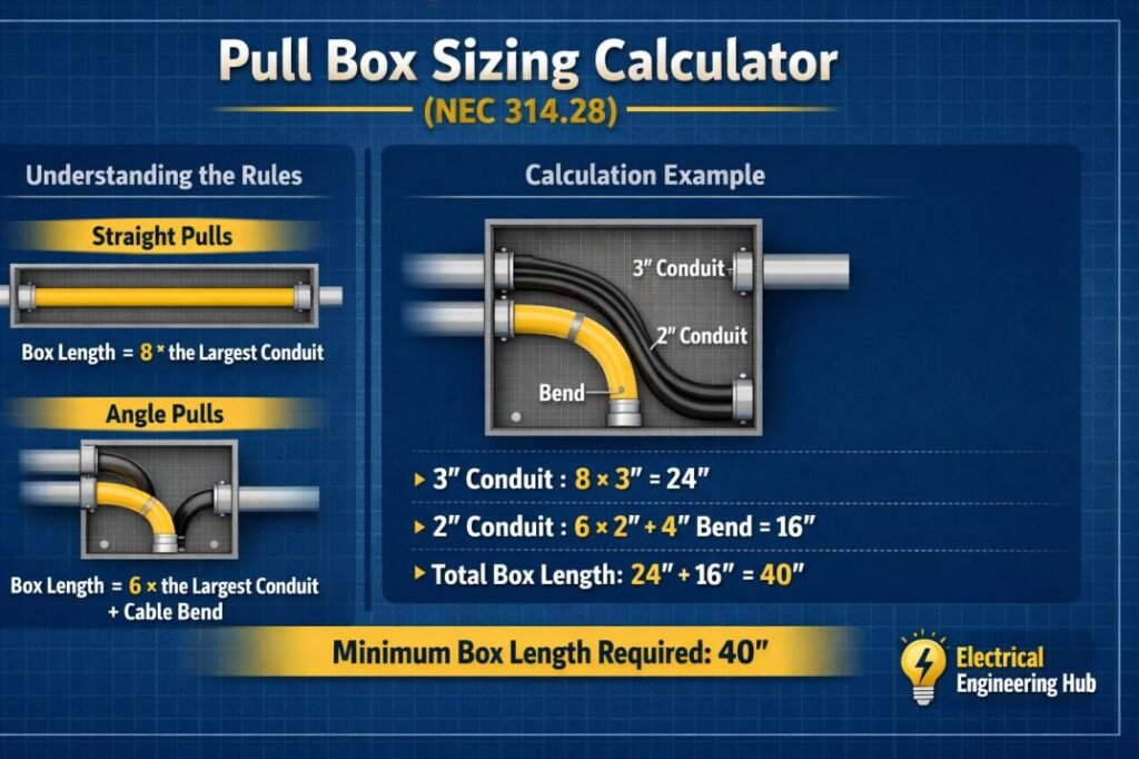 Pull Box Sizing Calculator (NEC 314.28)
