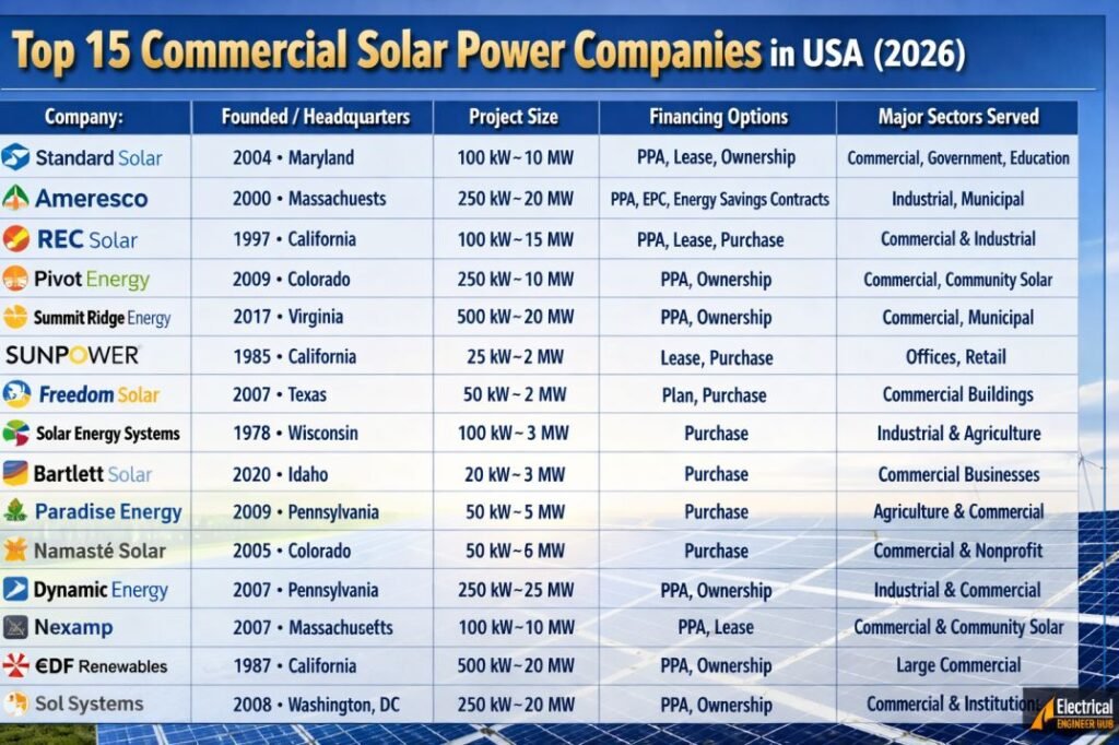 Top 15 Commercial Solar Power Companies in USA (2026)