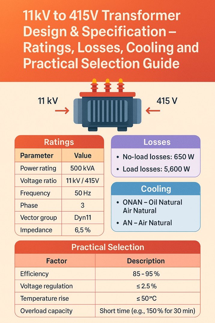 11kV to 415V Transformer Design & Specification – Ratings, Losses, Cooling and Practical Selection Guide