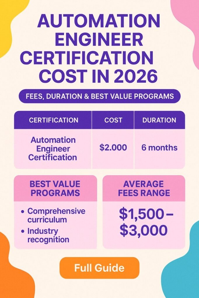 Automation Engineer Certification Cost in 2026 – Fees, Duration & Best Value Programs