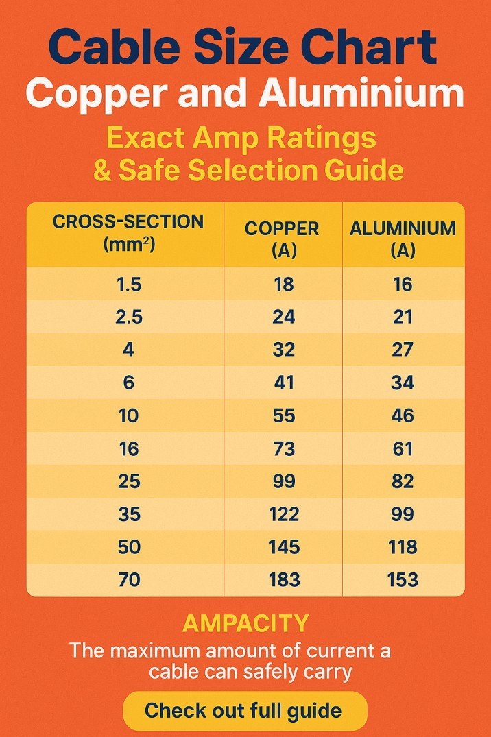 Cable Size Chart Copper and Aluminium Exact Amp Ratings & Safe Selection Guide