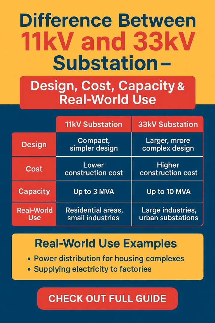 Difference Between 11kV and 33kV Substation – Design, Cost, Capacity & Real-World Use