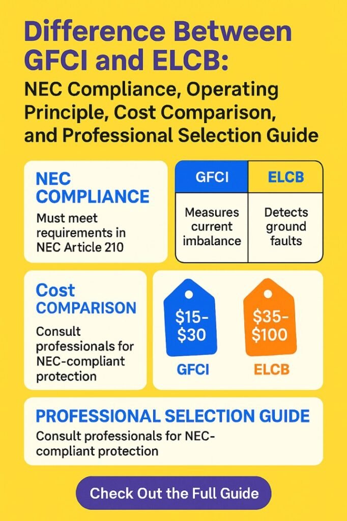 Difference Between GFCI and ELCB: NEC Compliance, Operating Principle, Cost Comparison, and Professional Selection Guide 1 Difference Between GFCI and ELCB NEC Compliance, Operating Principle, Cost Comparison, and Professional Selection Guide