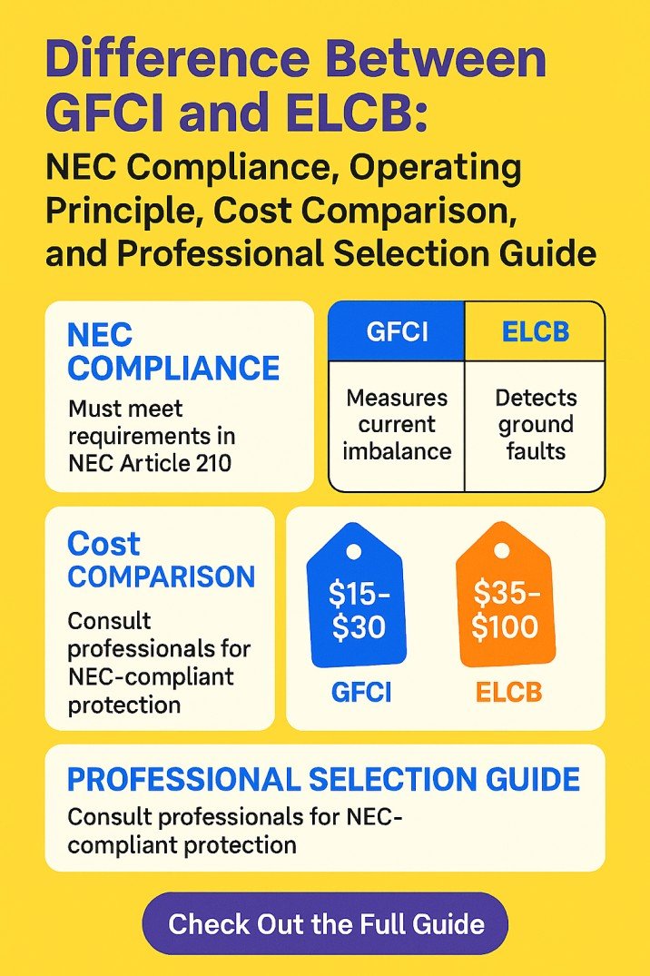 Difference Between GFCI and ELCB NEC Compliance, Operating Principle, Cost Comparison, and Professional Selection Guide