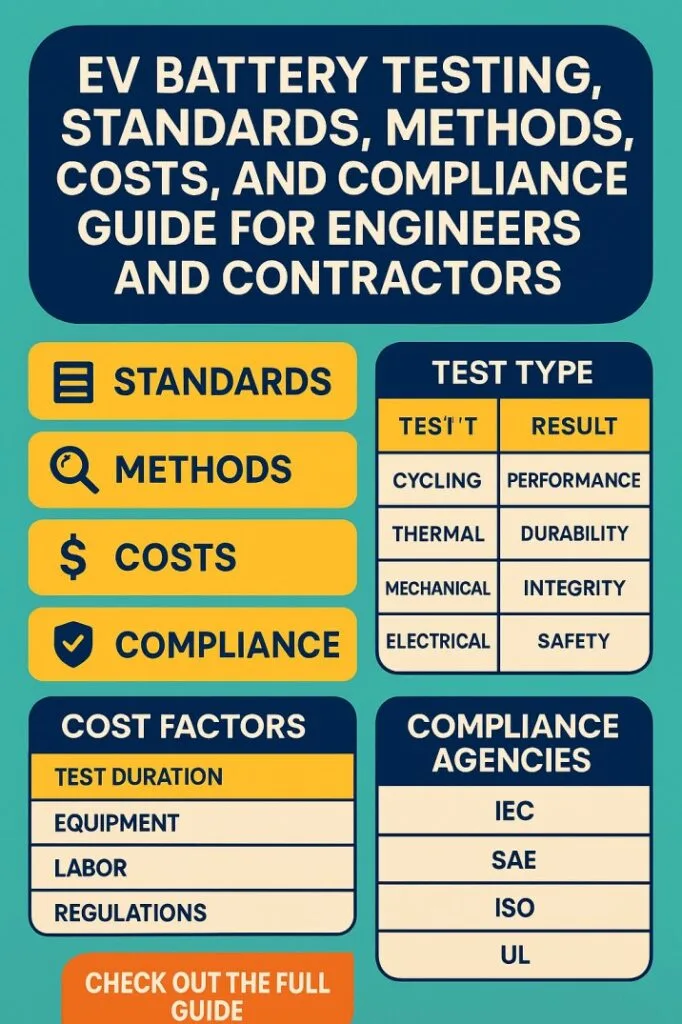 EV Battery Testing Standards, Methods, Costs, and Compliance Guide for Engineers and Contractors