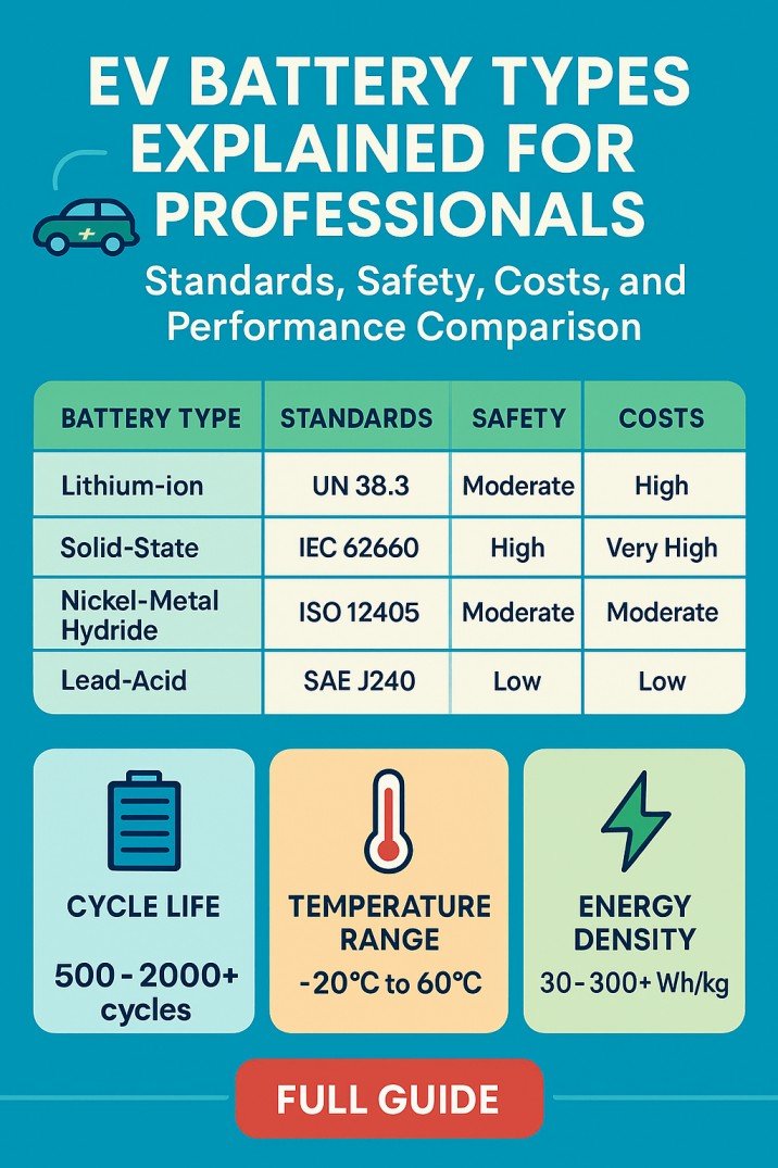 EV Battery Types Explained for Professionals Standards, Safety, Costs, and Performance Comparison