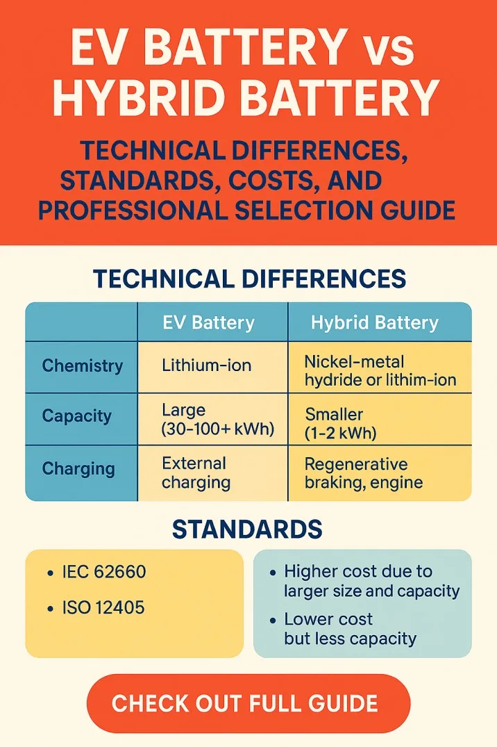 EV Battery vs Hybrid Battery Technical Differences, Standards, Costs, and Professional Selection Guide