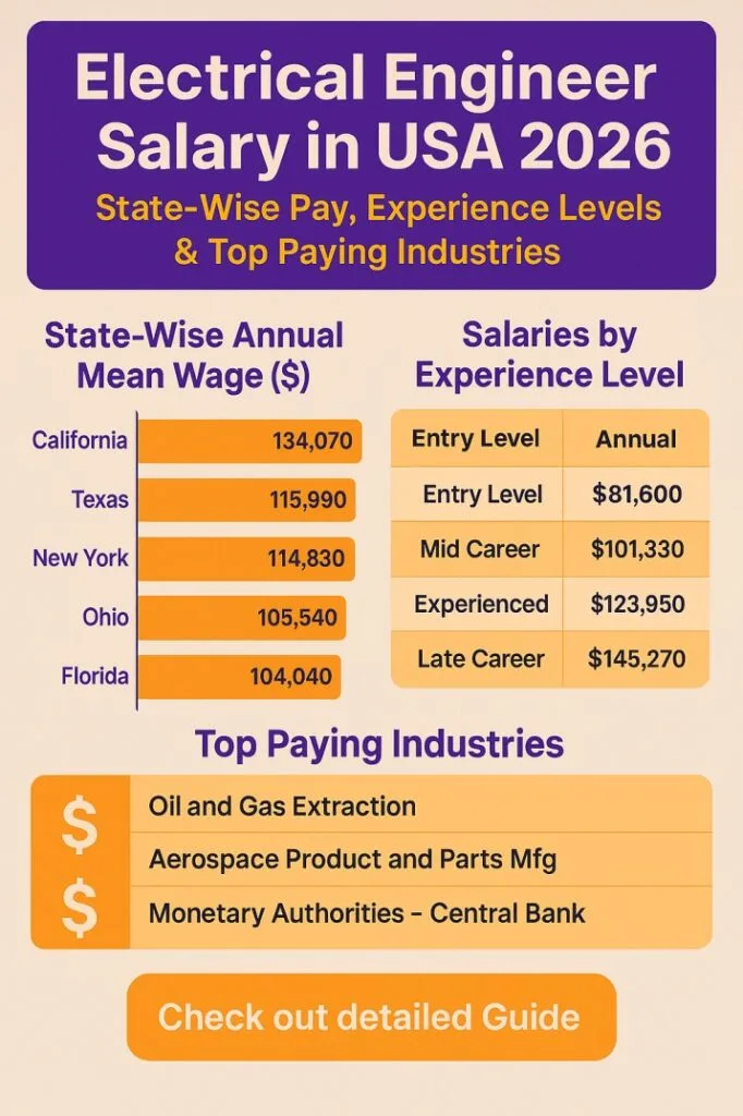 Electrical Engineer Salary in USA 2026 – State-Wise Pay, Experience Levels & Top Paying Industries