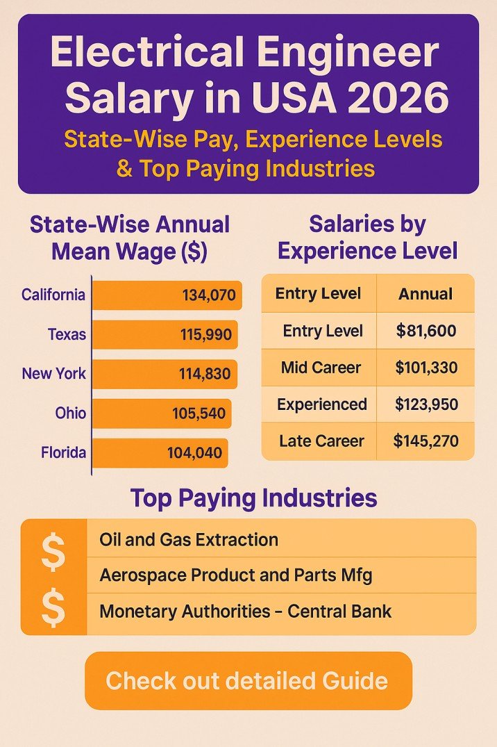 Electrical Engineer Salary in USA 2026 – State-Wise Pay, Experience Levels & Top Paying Industries