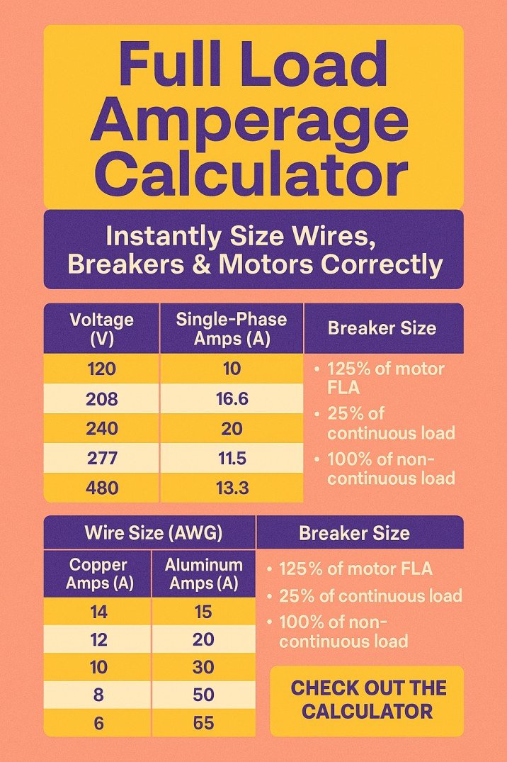 Full Load Amperage Calculator – Instantly Size Wires, Breakers & Motors Correctly