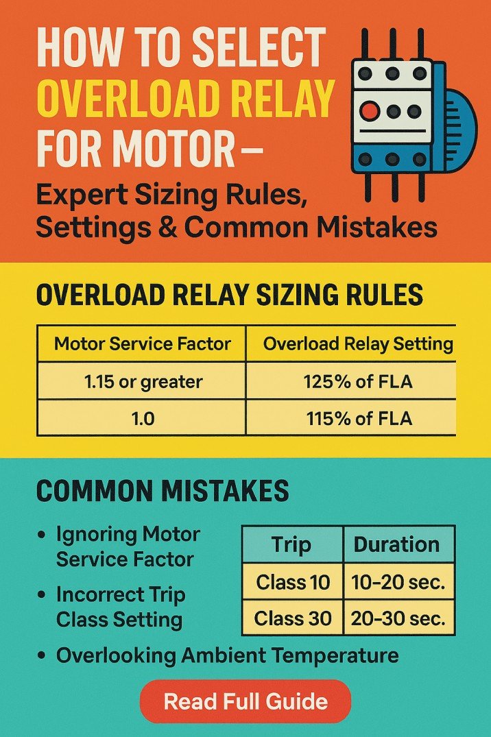 How to Select Overload Relay for Motor – Expert Sizing Rules, Settings & Common Mistakes