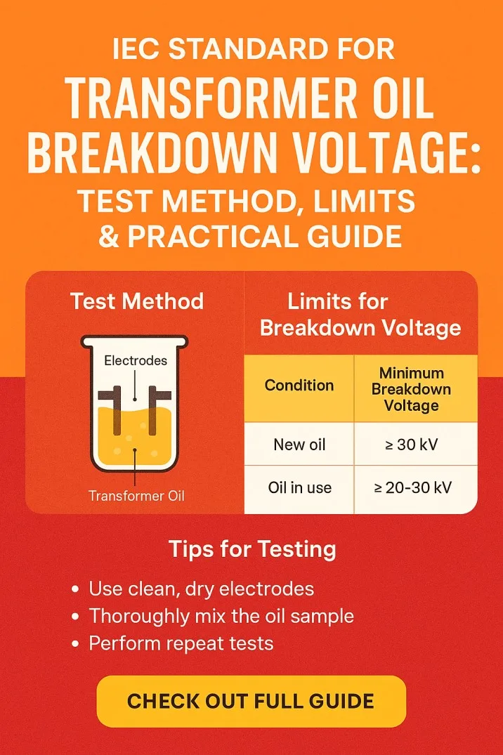 IEC Standard for Transformer Oil Breakdown Voltage: Test Method, Limits & Practical Guide 5 IEC Standard for Transformer Oil Breakdown Voltage Test Method, Limits & Practical Guide