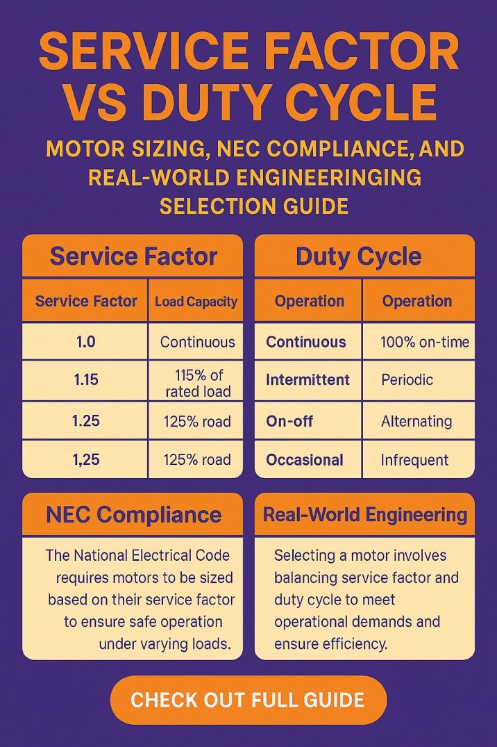 Service Factor vs Duty Cycle Motor Sizing, NEC Compliance, and Real-World Engineering Selection Guide