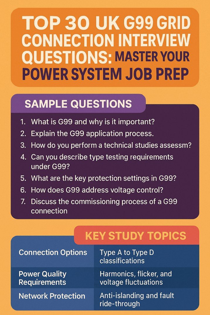 Top 30 UK G99 Grid Connection Interview Questions Master Your Power System Job Prep