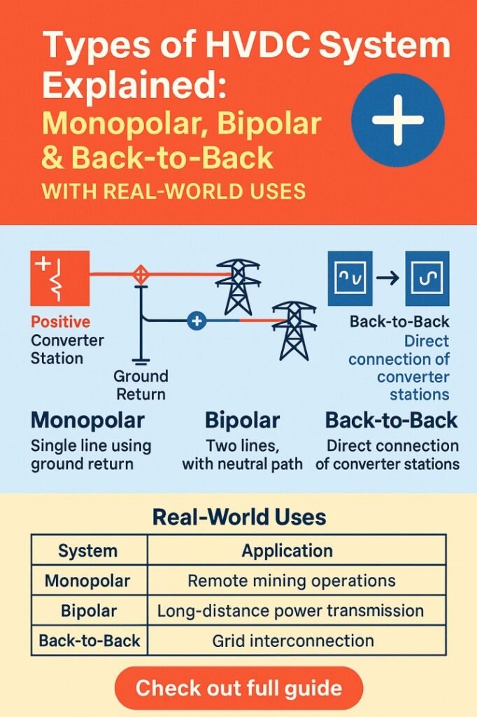 Types of HVDC System Explained Monopolar, Bipolar & Back-to-Back with Real-World Uses