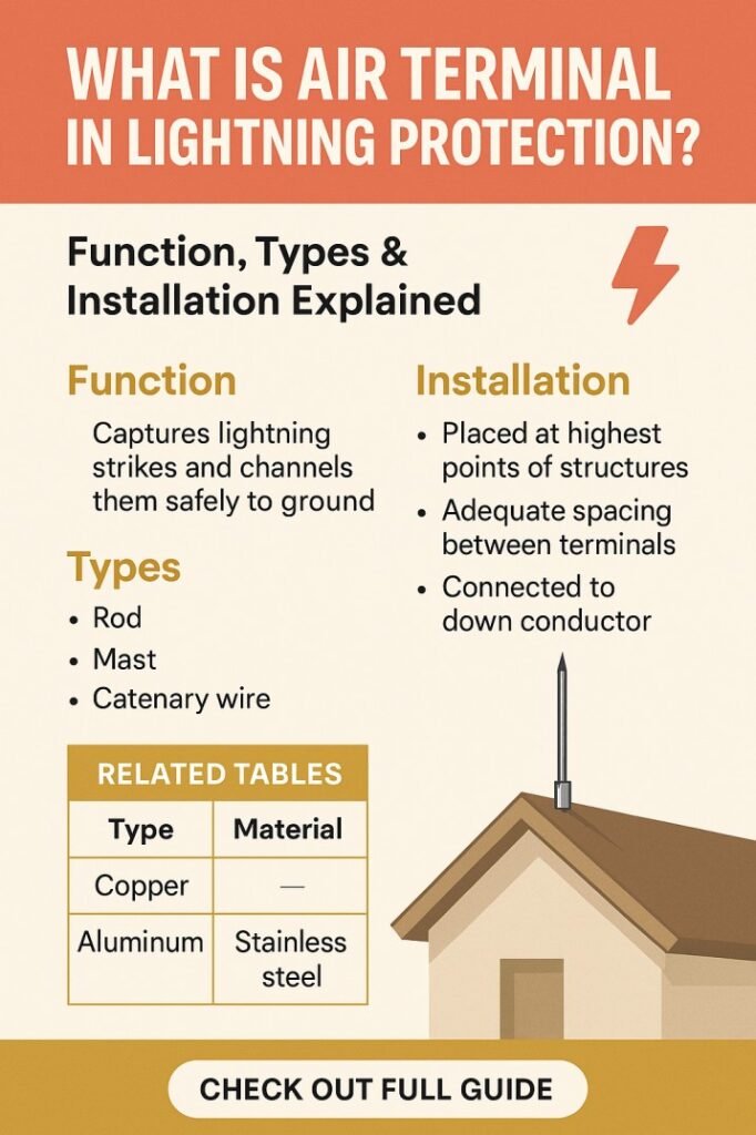 What Is Air Terminal in Lightning Protection? Function, Types & Installation Explained 1 What Is Air Terminal in Lightning Protection Function, Types & Installation Explained