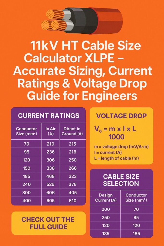 11kV HT Cable Size Calculator XLPE – Accurate Sizing, Current Ratings & Voltage Drop Guide for Engineers
