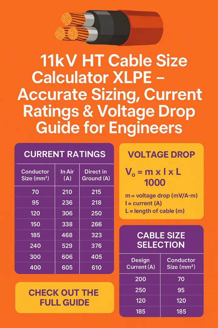 11kV HT Cable Size Calculator XLPE – Accurate Sizing, Current Ratings & Voltage Drop Guide for Engineers