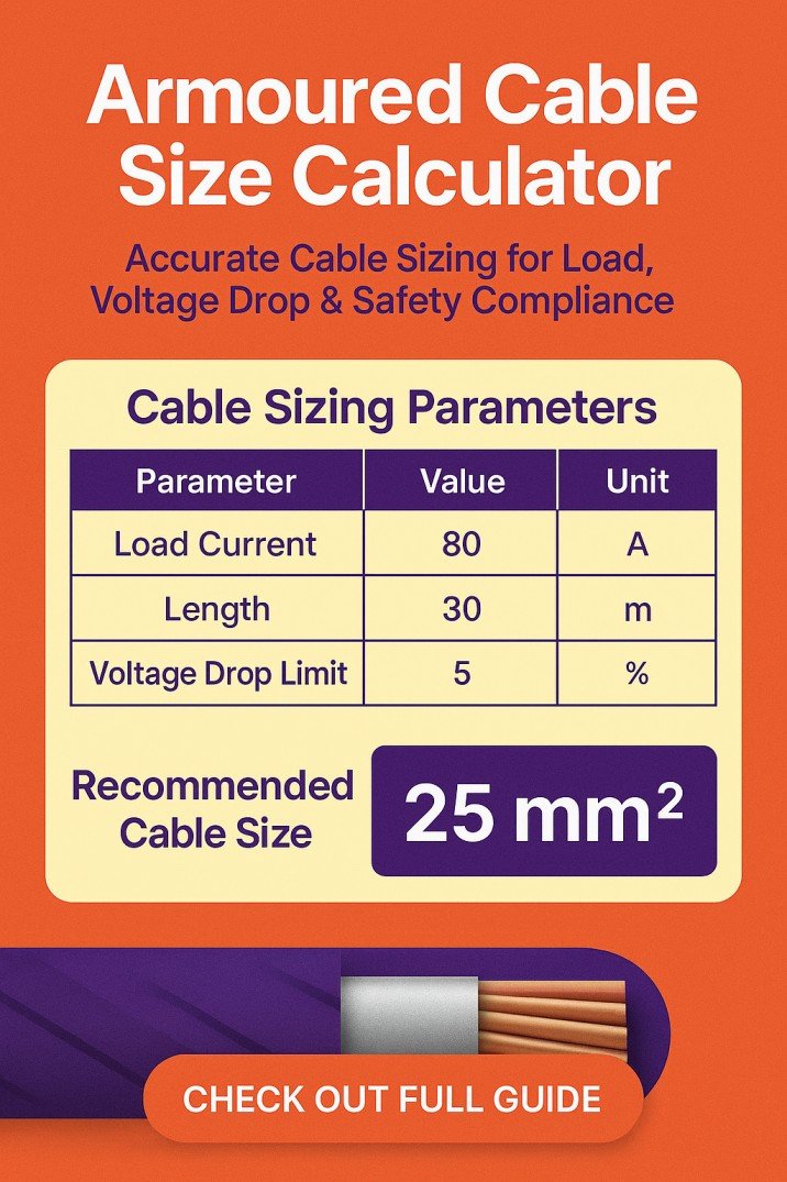 Armoured Cable Size Calculator – Accurate Cable Sizing for Load, Voltage Drop & Safety Compliance
