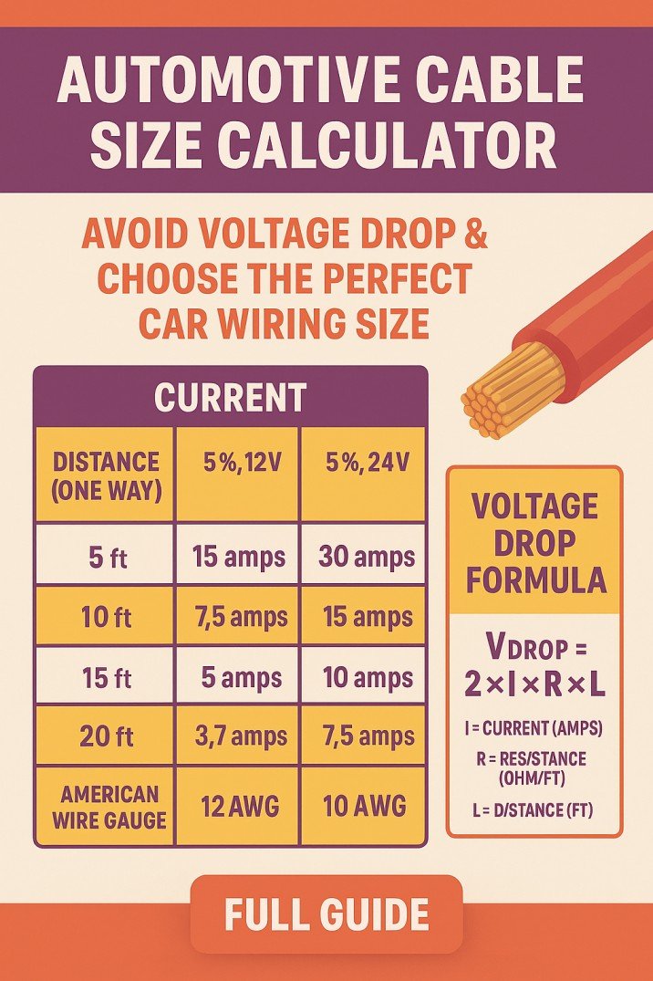 Automotive Cable Size Calculator – Avoid Voltage Drop & Choose the Perfect Car Wiring Size