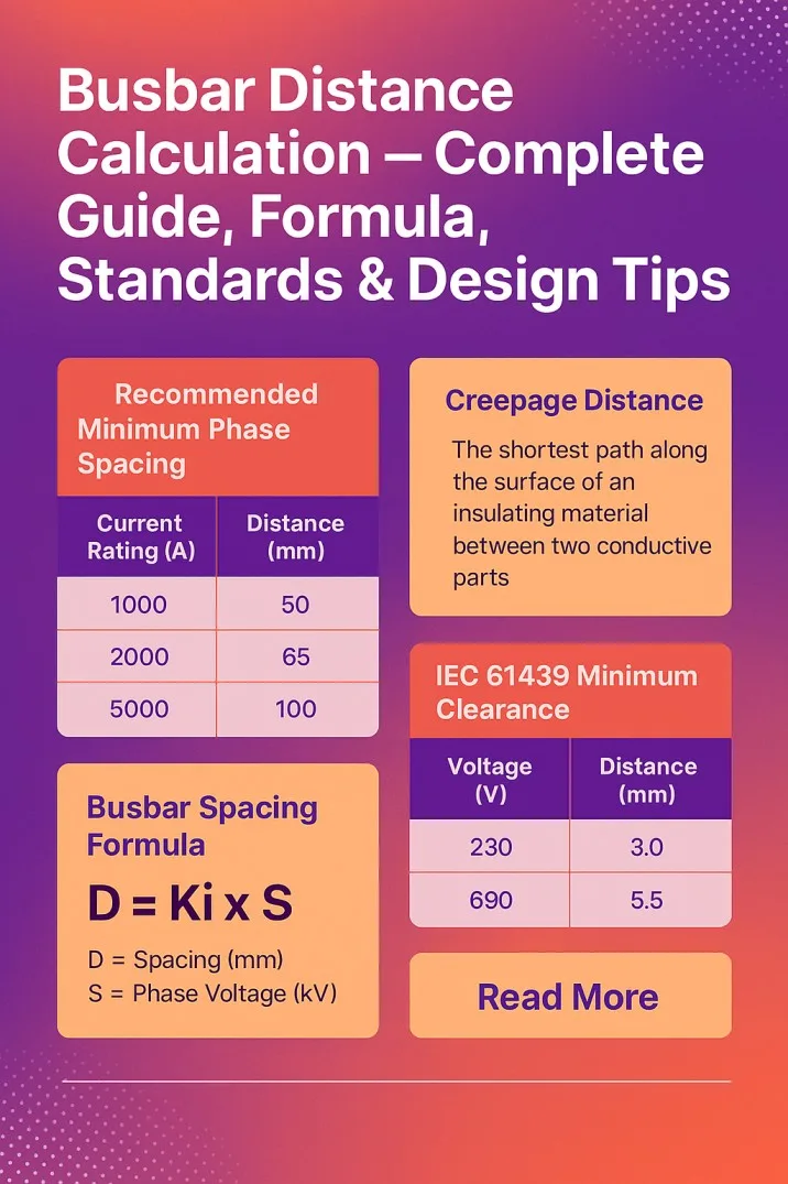 Busbar Distance Calculation – Complete Guide, Formula, Standards & Design Tips 3 Busbar Distance Calculation – Complete Guide, Formula, Standards & Design Tips