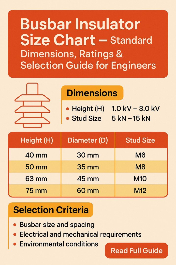 Busbar Insulator Size Chart – Standard Dimensions, Ratings & Selection Guide for Engineers 1 Busbar Insulator Size Chart – Standard Dimensions, Ratings & Selection Guide for Engineers