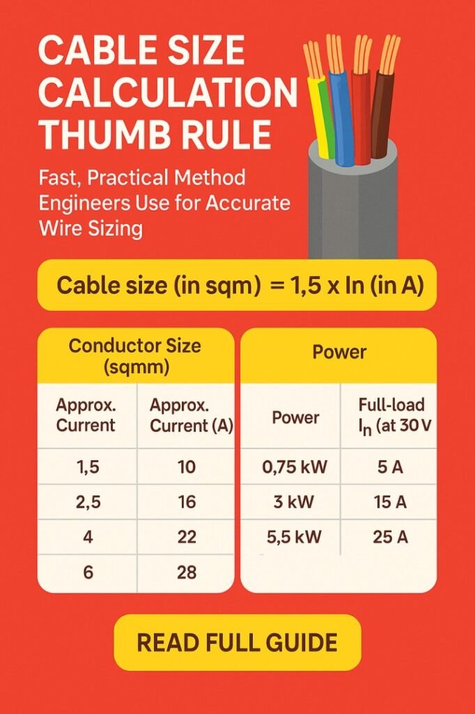 Cable Size Calculation Thumb Rule – Fast, Practical Method Engineers Use for Accurate Wire Sizing