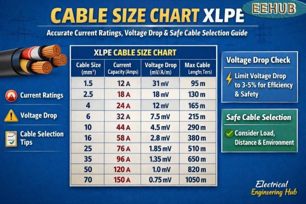 Cable Size Chart XLPE Accurate Current Ratings, Voltage Drop & Safe Cable Selection Guide